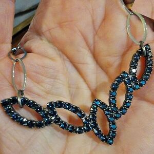 Sabika SS20 Open Marquis Swarovski Crystal 2" Pendant Link Necklace Capri Blue